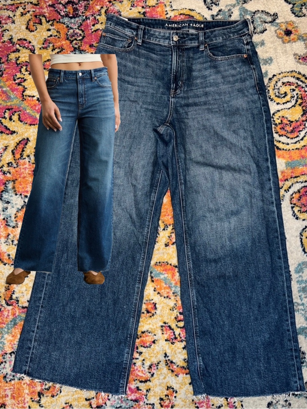 American Eagle AE Dreamy Drape Stretch Super High-Waisted Baggy Wide Leg Size 12